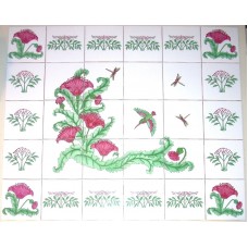 Hummingbird 30 Piece Ceramic Tile Mural 4.25" Kiln Fired Pink Flower Decor Bird    400692366462